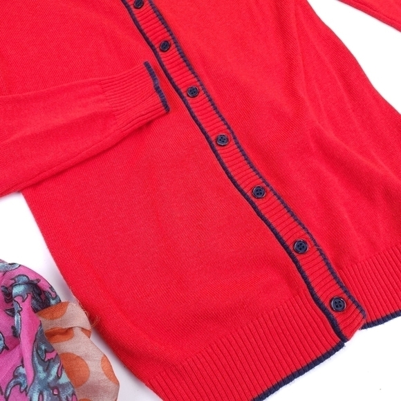 ModCloth Red Navy Trim Cardigan Sweater Sz Xs - Picture 5 of 14